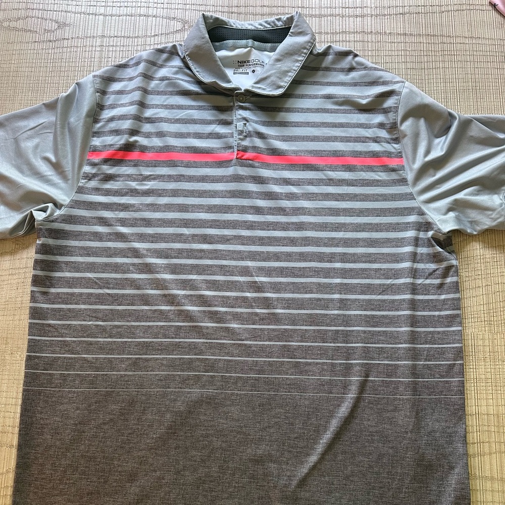 Men's Nike Gray and Red Striped Golf Polo